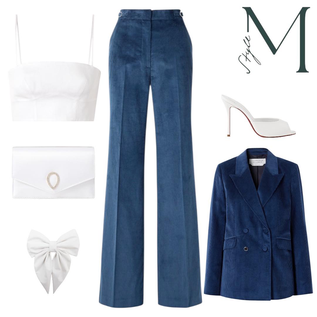 Blue Corduroy Tailoring with Crisp White Accessories