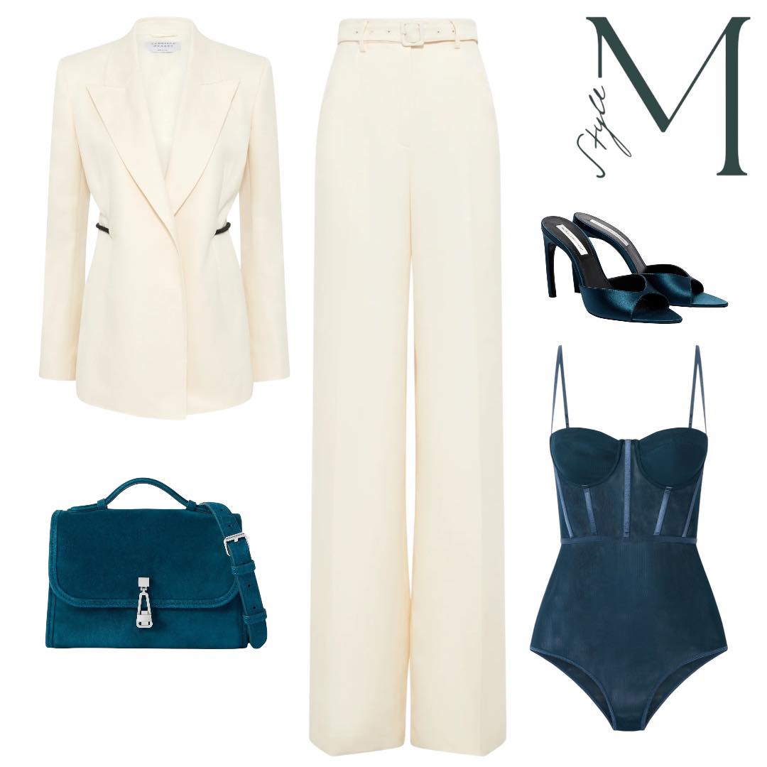 Cream Tailoring with Deep Teal Accents for an Evening Plan